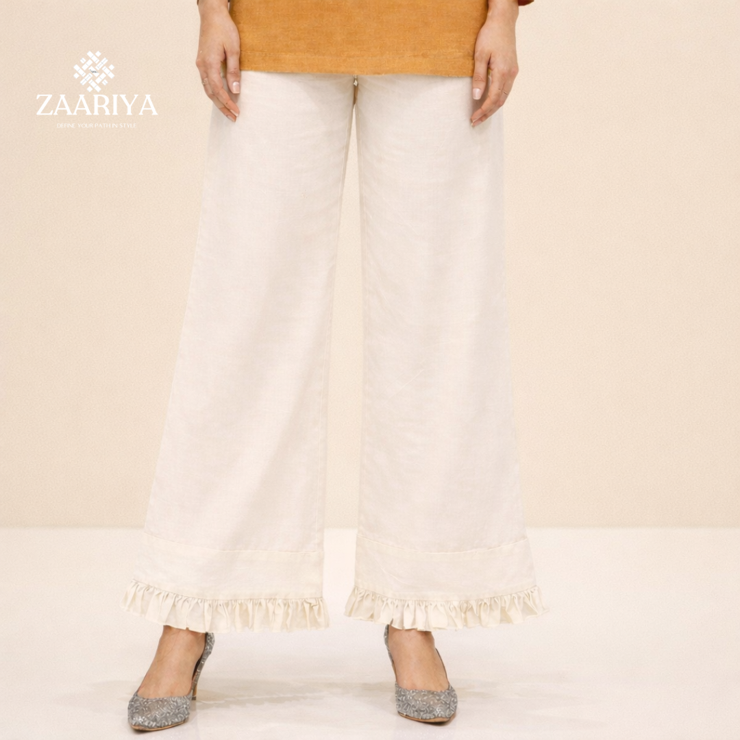 Soft Cotton Women frilled Palazzo Pants | Comfortable Summer Cotton Trouser for Ladies