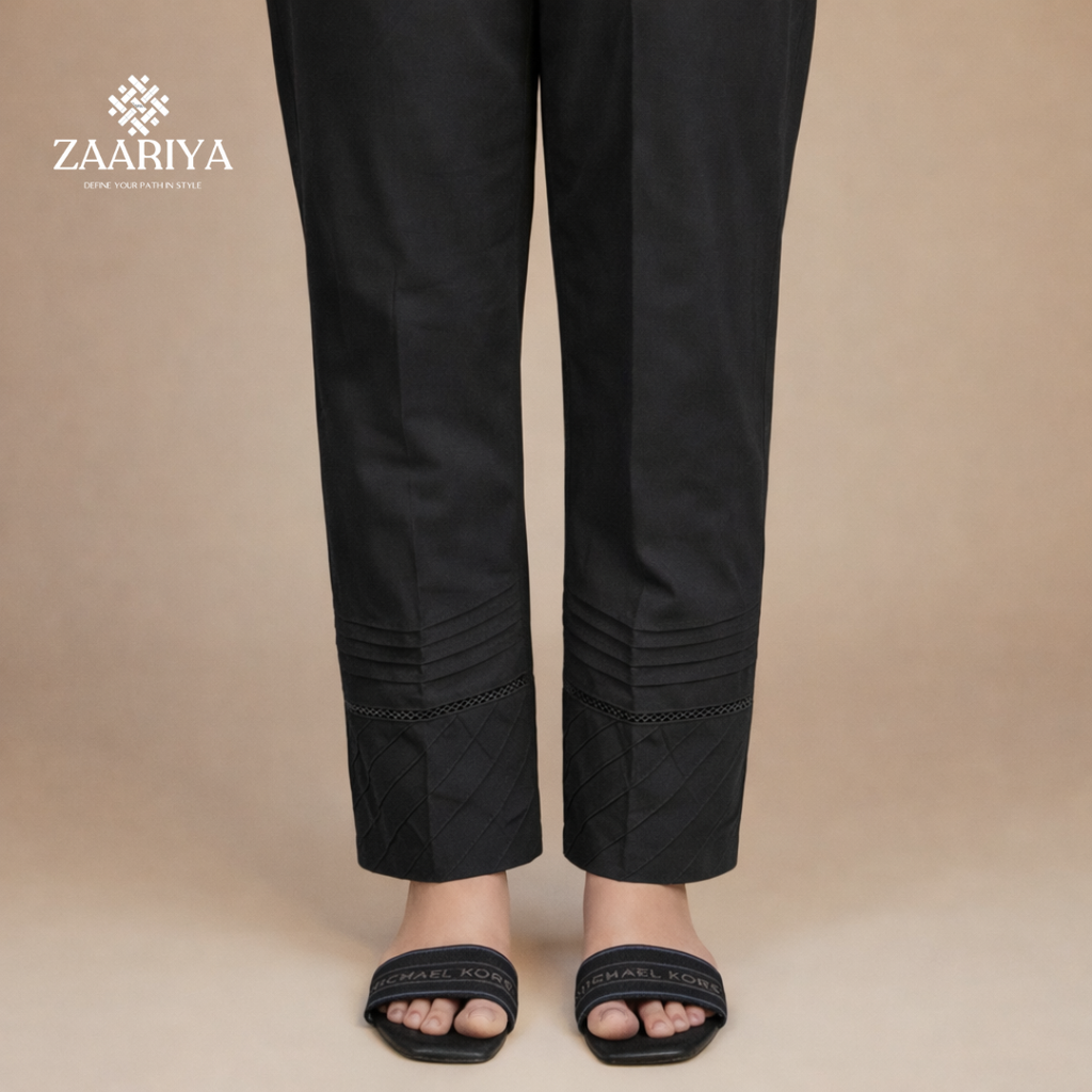 Soft Cotton Cross Pintuck Straight Trouser  | Ladies Summer Pants For Casual and Party Wears.