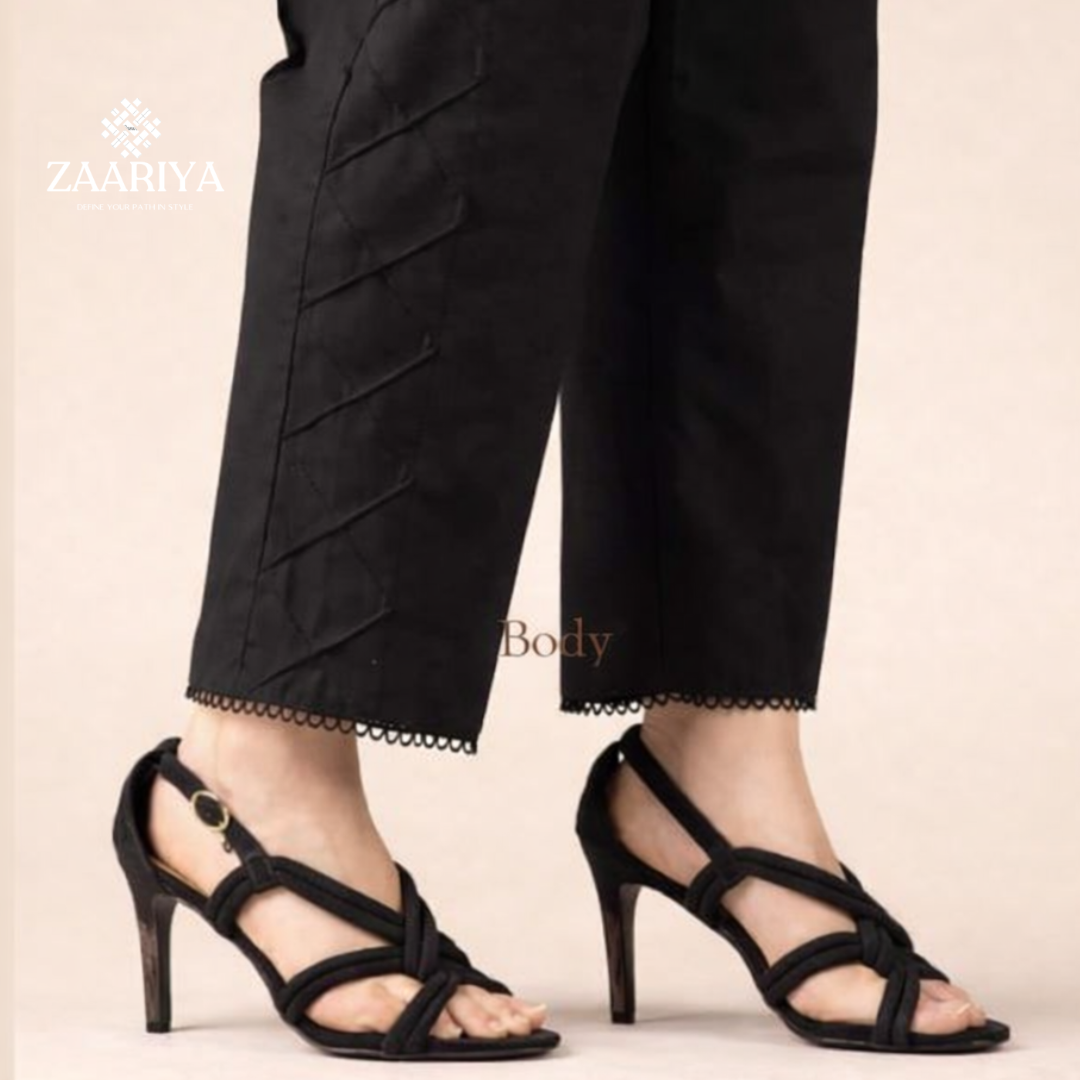 Soft Cotton Side Boxes Straight Trouser | Ladies Summer Pants For Casual and Party Wears
