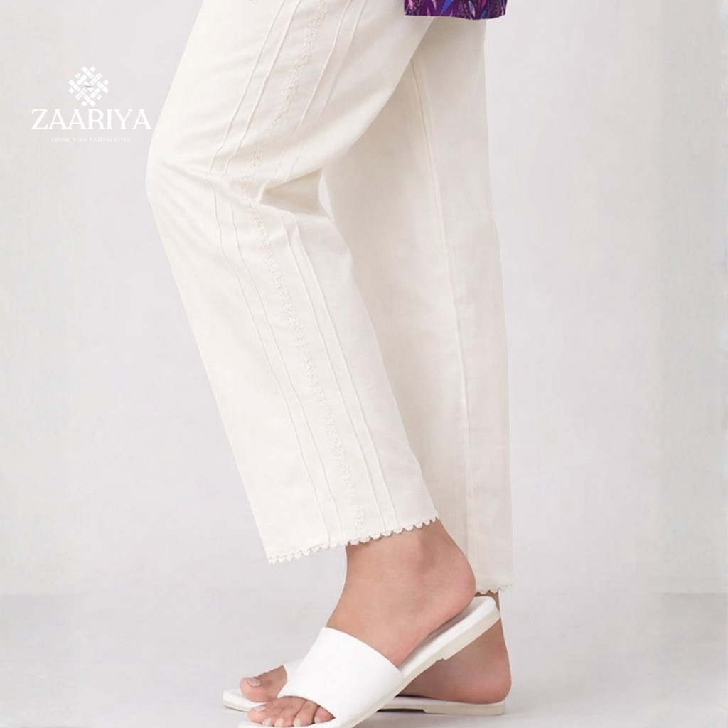 Soft Cotton Side Pintuck With Lacing Trousers for Women