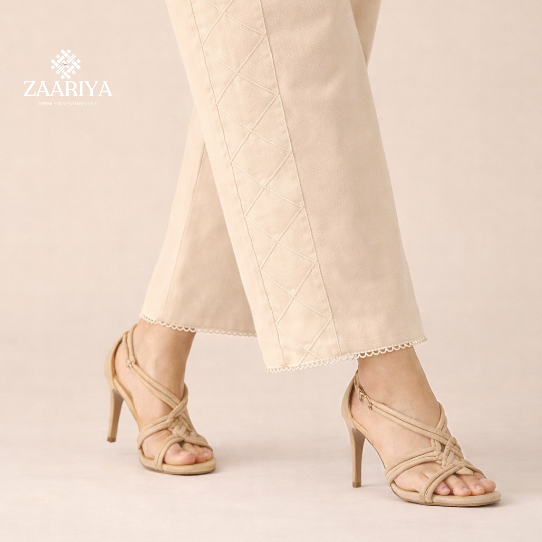 Soft Cotton Side Boxes Straight Trouser | Ladies Summer Pants For Casual and Party Wears