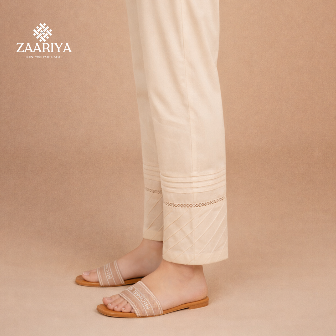 Soft Cotton Cross Pintuck Straight Trouser  | Ladies Summer Pants For Casual and Party Wears.