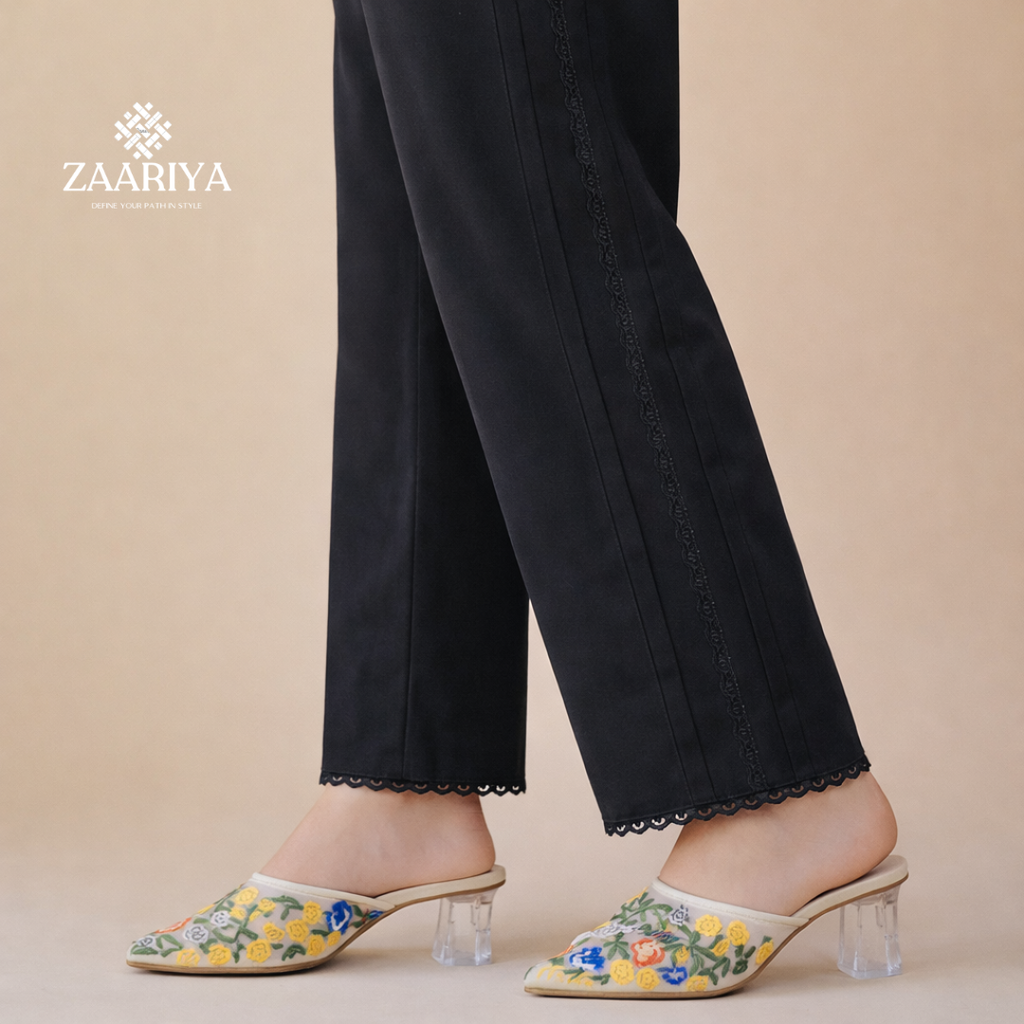 Soft Cotton Side Pintuck With Lacing Trousers for Women